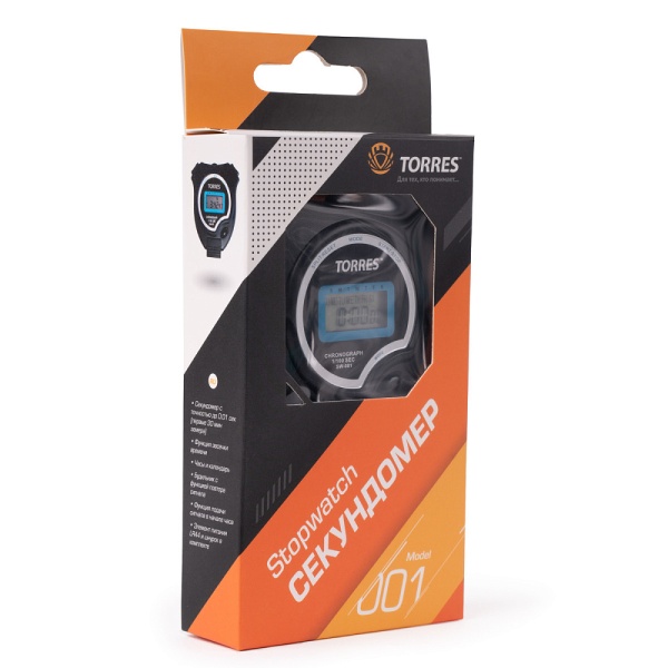 Секундомер Torres Stopwatch, SW-001, часы, будильник, дата, черный/синий