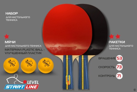 Набор для настольного тенниса Start Line Club Level 200, 2 ракетки, 3 шарика