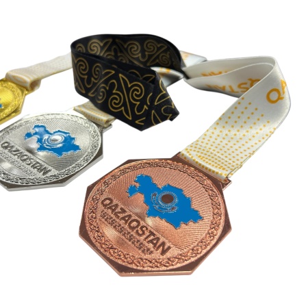 Медаль 8 см "QAZAQSTAN Флаг-страна" M-20, белая лента
