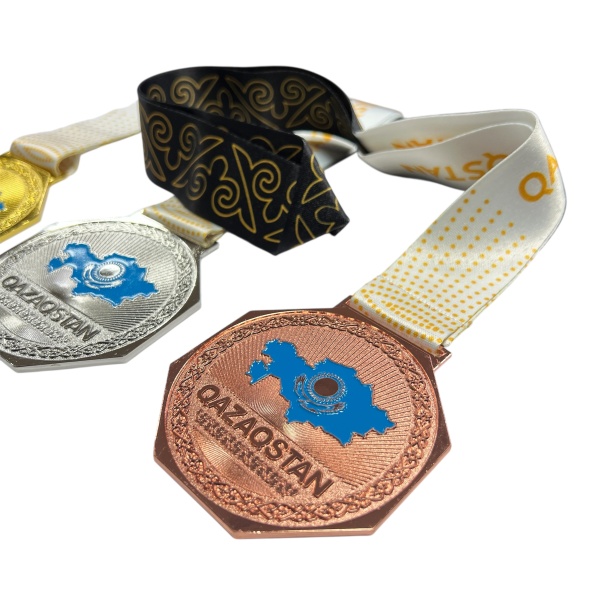 Медаль 8 см "QAZAQSTAN Флаг-страна" M-20, белая лента