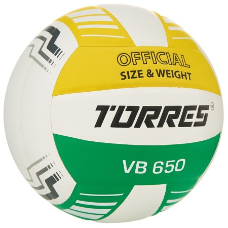 Мяч волейбольный Torres VB 650, V32425, р.5, синт.кожа полиуретан, клееный, бут.кам, бел/зелен/желт