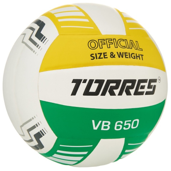 Мяч волейбольный Torres VB 650, V32425, р.5, синт.кожа полиуретан, клееный, бут.кам, бел/зелен/желт