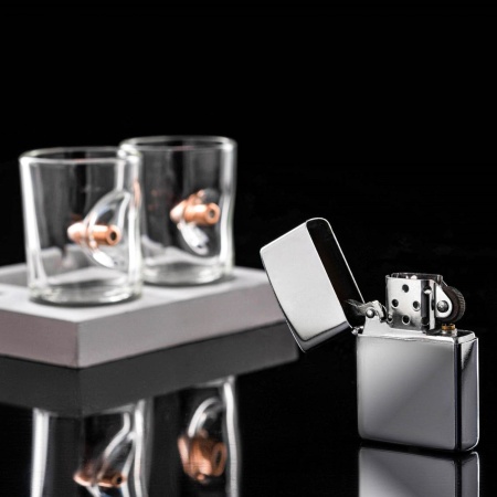 Набор «Непробиваемый» 6384647, 2 стопки 50 мл с пулей, зажигалка, подставка