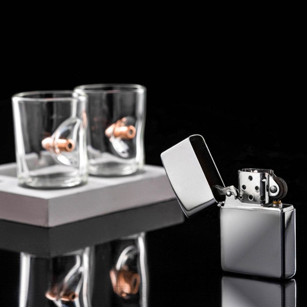 Набор «Непробиваемый» 6384647, 2 стопки 50 мл с пулей, зажигалка, подставка