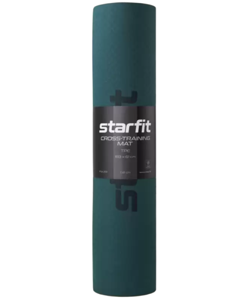 Коврик для йоги StarFit FM-201, ТПЭ, 6 мм, разм. 183 х 61 см, черный/холодный океан