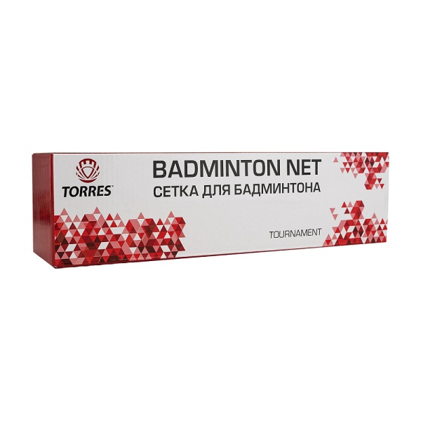 Сетка для бадминтона Torres Tournament BD00101, 602 × 76 см, нейлон, диам. 1.2 мм, с тросом, красный