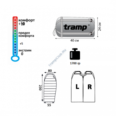 Спальный мешок Tramp Siberia 3000 TRS-007.06, разм. 230 х 80 х 55 см, черный