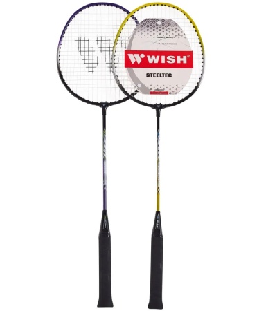 Набор для бадминтона Wish Steeltec 216, алюминий, 2 ракетки, 2 волана, чехол, фиолетовый/желтый