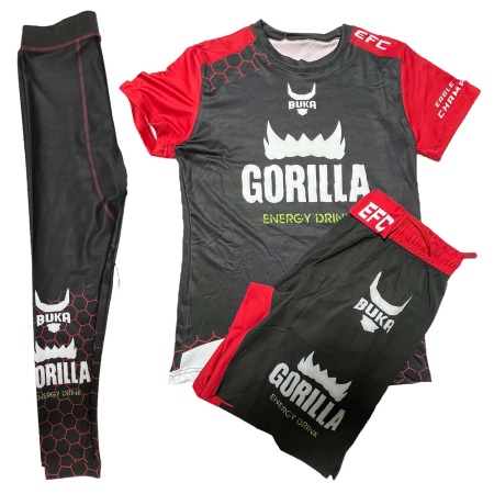 Рашгард 3 в 1 для MMA Buka Gorilla 9700, футболка/лосины/шорты, красный, разм. XS