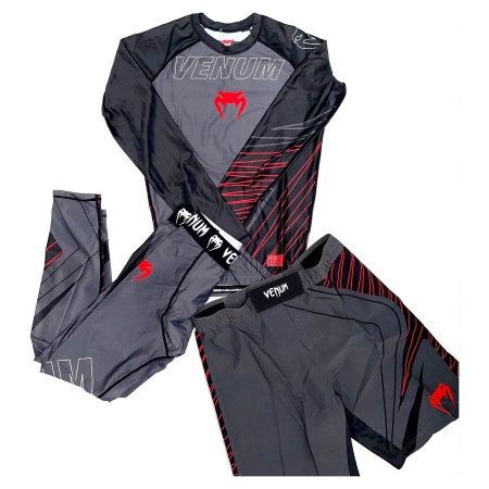 Рашгард 3 в 1 для MMA Venum, рашгард/лосины/шорты, черный/красный, разм. 28