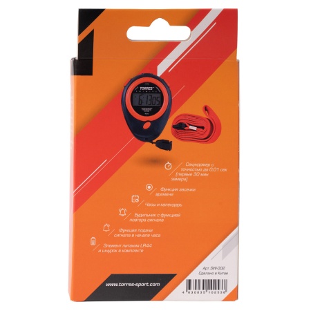 Секундомер Torres Stopwatch, SW-002, часы, будильник, дата, черный/красный
