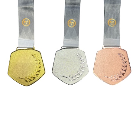 Медаль 7,5 см "Щит с римскими цифрами + флаг" M-23, серая лента