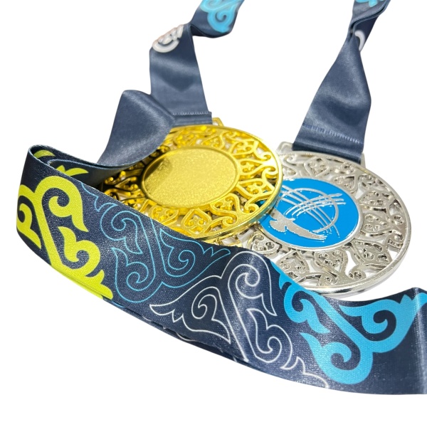 Медаль 8,5 см "Шанырак+Орел, с узорами" M-29, темно-синия лента