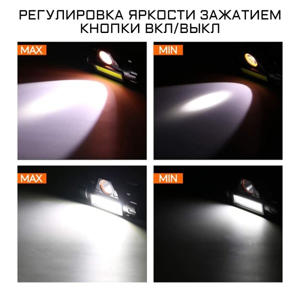 Фонарь налобный Мастер К. BR023, 5 Вт, 1200 мАч, 3 режима, MicroUSB, черный