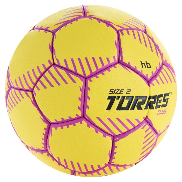 Мяч гандбольный Torres Club H32432, ПУ, 5 подкл. слоев, руч. сшивка, желтый, разм. 2