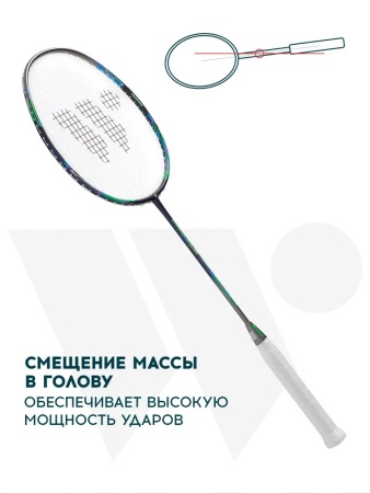 Ракетка для бадминтона Wish Carbon Pro 98, карбон, серый/зеленый