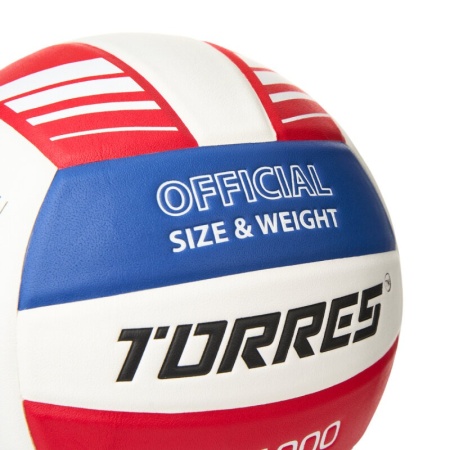Мяч волейбольный Torres VB 1000, V32415, р.5, синт.кожа (микрофибра), клееный, бут.кам, бел/син/крас