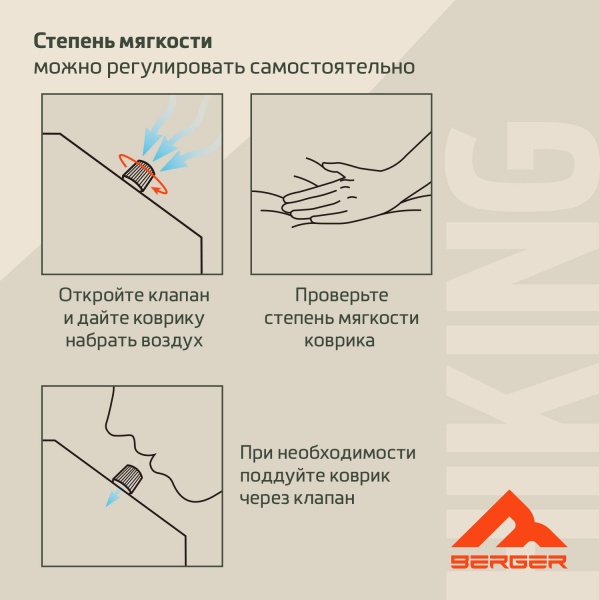 Коврик самонадувающийся Berger Hiking Spirit BHS24SIM-01, коричневый/бежевый