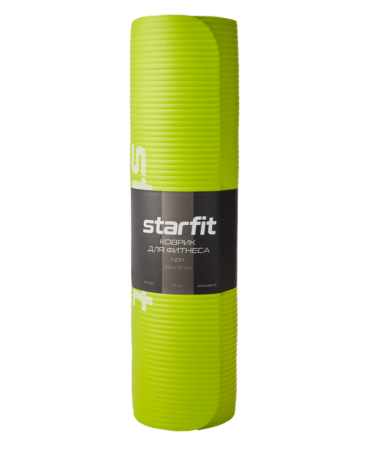 Коврик для йоги StarFit FM-301, NBR-каучук, 10 мм, разм. 183 х 61 см, лаймовый