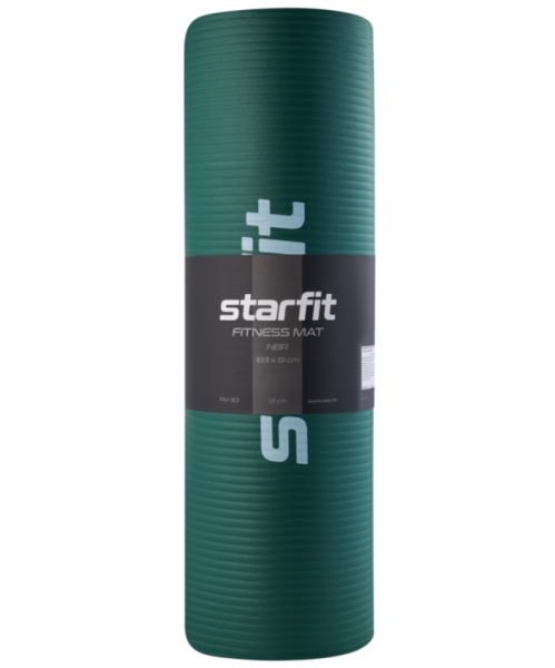 Коврик для йоги StarFit FM-301, NBR-каучук, 12 мм, разм. 183 х 61 см, изумрудный