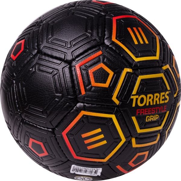 Мяч футбольный Torres Freestyle Grip F323765, разм. 5, черный/желт/крас Мяч футбольный Torres Freestyle Grip F323765, разм. 5, черный/желт/крас
