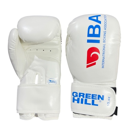 Перчатки для бокса Green Hill IBA арт.102319, белый/синий лого