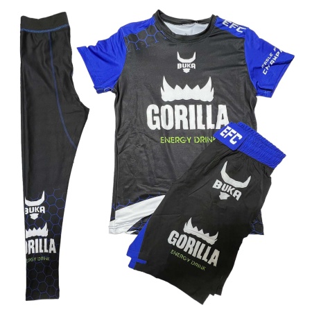 Рашгард 3 в 1 для MMA Buka Gorilla 9700, футболка/лосины/шорты, синий, разм. 128