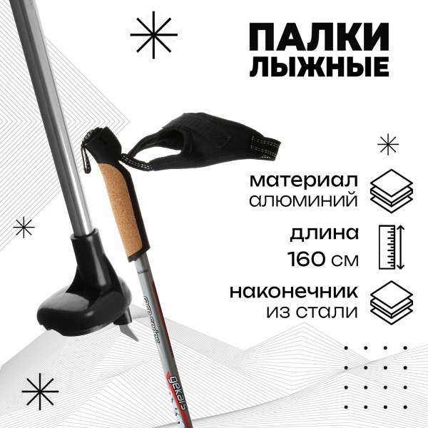Палки лыжные Gekars Expert Plus, алюминий, серый