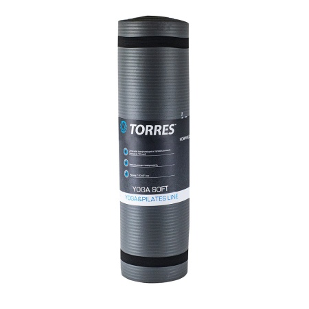Коврик для йоги Torres Soft, YL10110, NBR (синт.каучук), 10 мм, разм. 183 х 61 см, серый