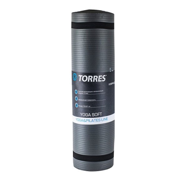 Коврик для йоги Torres Soft, YL10110, NBR (синт.каучук), 10 мм, разм. 183 х 61 см, серый