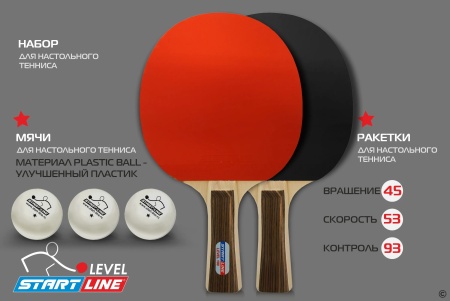 Набор для настольного тенниса Start Line Club Level 100, 2 ракетки, 3 шарика